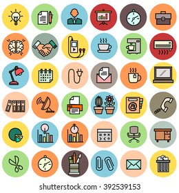 Colorful flat design office icons vector.