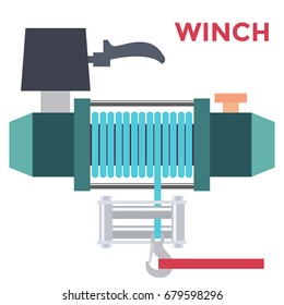 Colorful Flat Design Offroad Winch. Vector