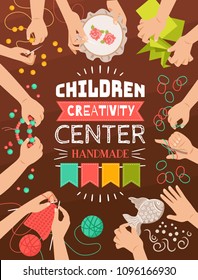 Colorful flat design poster of creative handmade studio for kids vector illustration