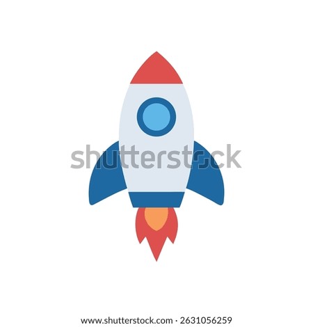 A colorful flat design rocket icon illustration on White Background. The design is simple and modern. Symbol of new ideas and success.