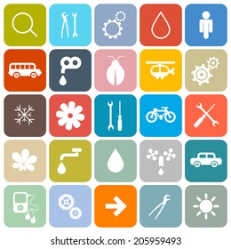 Colorful Flat Design Rounded Square Vector Icons Set