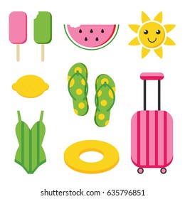 Colorful flat design summer set isolated on white background.