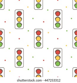 Colorful flat design traffic lights seamless pattern background.