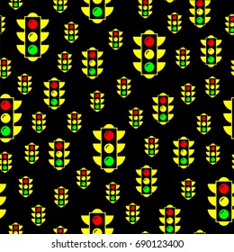 Colorful flat design traffic lights seamless pattern background.