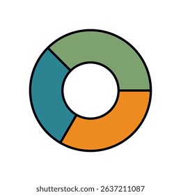 Colorful flat donut chart with three segments on white background for business infographic use