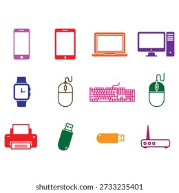 Colorful flat of electronic devices and computer peripherals