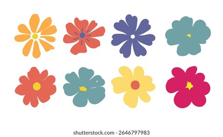 Colorful Flat Flower Icon Set, Decorative Flower Vector Pack, Botanical Icons for Design Hand-Drawn Floral Vector Collection.