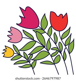 Colorful Flat Flower Icon Set, Decorative Flower Vector Pack, Botanical Icons for Design Hand-Drawn Floral Vector Collection.
