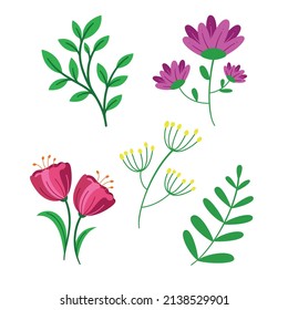 Colorful Flat Flowers Illustration Nature Objects