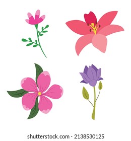 Colorful Flat Flowers Illustration Nature Objects