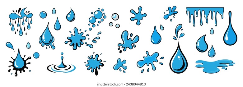 Colorful flat fresh water drop splash icon logo design set Cartoon water splashes element. 