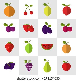colorful flat fruit icons, flat concept