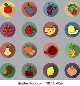 Colorful flat fruits icons set. 