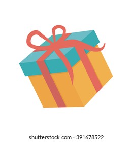 Colorful flat gift box with bow and ribbon vector icon. Gift wrapping. Gift wrap. Gift package.
