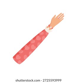 Mano plana colorida Abierta con un patrón de gesto y corazón. Símbolo de amor y cuidado con diseño vibrante. Perfecto para proyectos de caridad, comunidad o concepto creativo.
