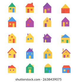 Colorful Flat House Icons – Cute Real Estate Vector Set