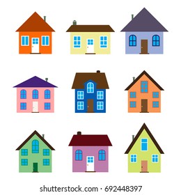 colorful flat houses, vector set of illustration