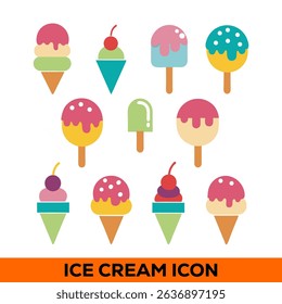 Colorful Flat Ice Cream Icons