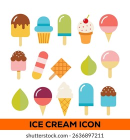 Colorful Flat Ice Cream Icons