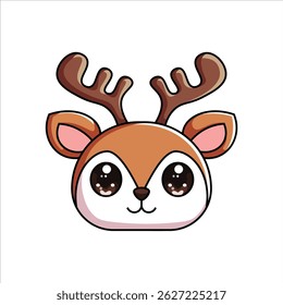 A colorful flat icon of a deer's head designed in cartoon style. Suitable for educational materials, games, and kid-themed content.