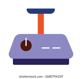 Un icono plano colorido de una escala de cocina digital. Simboliza la medición precisa de los alimentos para cocinar, hornear y administrar la dieta. Perfecto para App de recetas y diseños con temas de nutrición.
