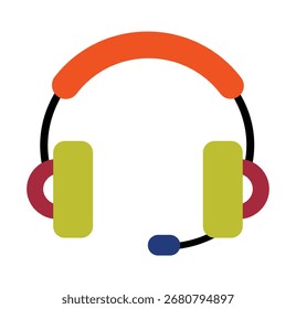 A colorful flat icon of a headset with a microphone. Symbolizes customer service, online meetings, gaming, and communication. Perfect for call center and tech support designs.
