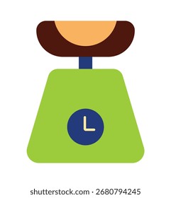 Ein buntes Flachsymbol einer Küchenwaage. Symbolisiert Lebensmittelmessung, Ernährung und Portionskontrolle. Perfekt für Rezepte, Ernährungs-Apps und gesunde Kochthemen. Isoliertes Grafikelement.

