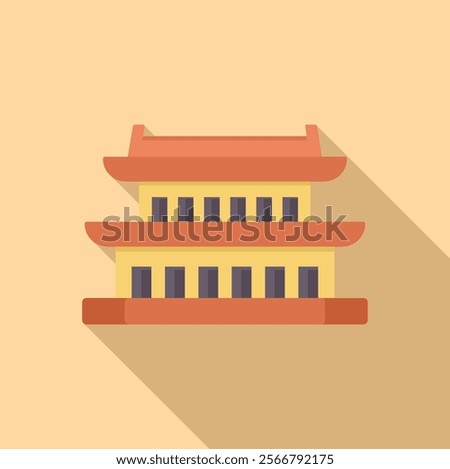 Colorful flat icon representing a traditional asian temple building with a long shadow