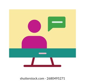 Video Un icono plano colorido que representa una llamada, un seminario web o un chat en línea. Este símbolo moderno de un usuario que se comunica en una computadora es perfecto para el aprendizaje electrónico y el trabajo remoto.

