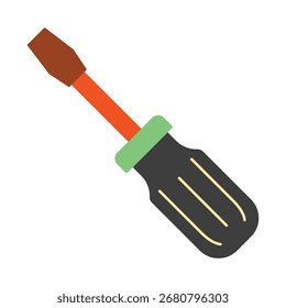 Ein buntes flaches Symbol eines Schraubendrehers. Dieses moderne Werkzeugsymbol steht für Reparatur, Wartung und Konstruktion. Perfekt für Heimwerker, Handwerker und technische Designs.
