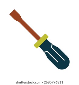 Ein buntes flaches Symbol eines Schraubendrehers. Dieses moderne Werkzeugsymbol steht für Reparatur, Wartung und Konstruktion. Perfekt für Heimwerker, Handwerker und technische Designs.
