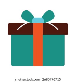 Un icono plano colorido de una caja de regalo envuelta con una cinta. Este vibrante símbolo de regalo es perfecto para fiestas, cumpleaños y diseños temáticos de celebración. Elemento gráfico aislado.
