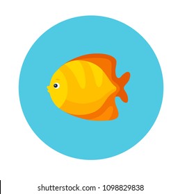 Colorful flat icon of a yellow sea fish on the blue background. Sea animal character