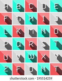Colorful Flat icons alphabet with long shadows