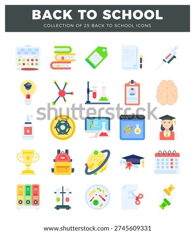 Colorful flat icons school. science. graduation. calendar. trophy.