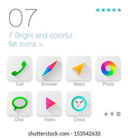 Colorful Flat icons set for Web and Mobile Application, vector illustration. 