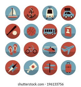 Colorful flat icons of Traveling, Transportation and Summer Holiday