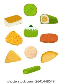 Colorful Flat Illustration Delicious Traditional Asian Snack and Dessert Food Collection