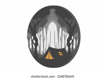 Colorful flat illustration design of camping in the jungle