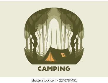 Colorful flat illustration design of camping in the jungle