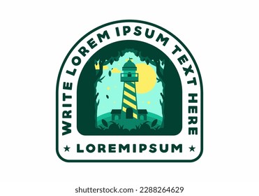 Colorful flat illustration design of lighthouse in the forest