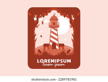 Colorful flat illustration design of lighthouse in the forest