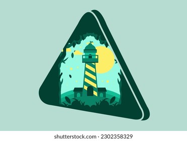 Colorful flat illustration design of lighthouse in the forest