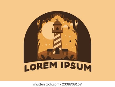 Colorful flat illustration design of lighthouse in the forest