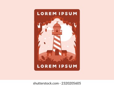 Colorful flat illustration design of lighthouse in the forest