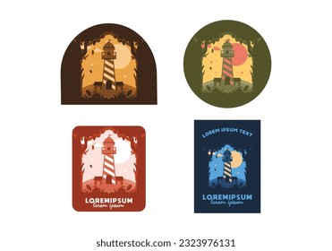 Diseño de ilustraciones planas coloridas del faro en el bosque