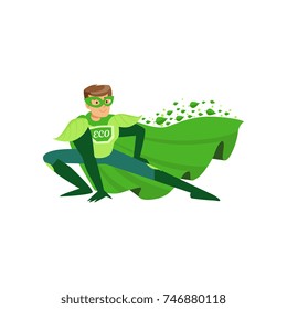 Colorful flat illustration of eco superhero in pose