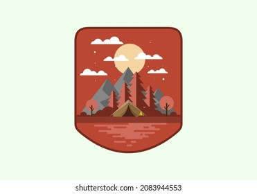 Colorful flat illustration of mountain camping design