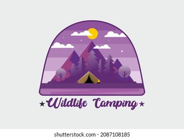 Colorful flat illustration of mountain camping design
