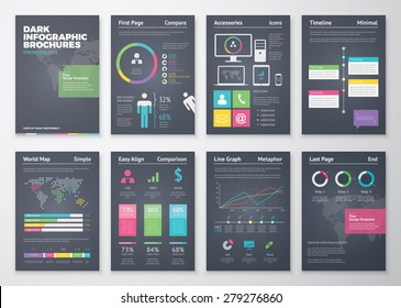 Colorful flat infographic templates on black background 